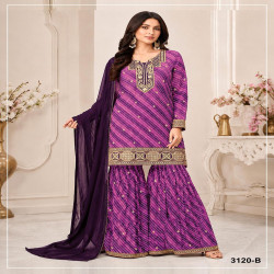 Women's Fox Georgette Embroidered Sharara Suit Set with Dupatta